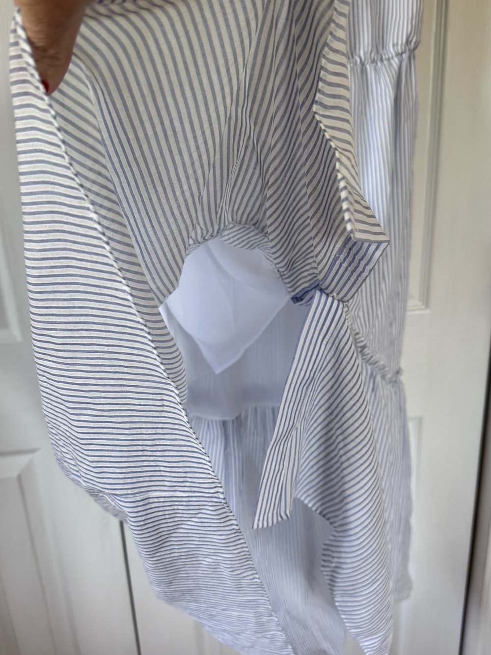 Ralph Lauren Light Blue and White Striped Drawstring Midi Dress - Picture 9 of 10